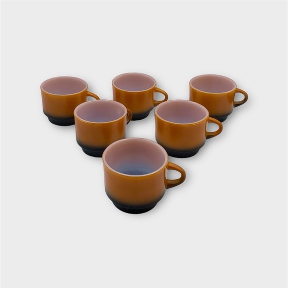 Vintage 60s Fire King Orange and Black Ombré Milk Glass Stackable Mugs set of 6 - Picture 12 of 15